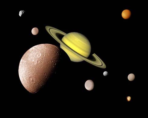 Saturno con alcuni satelliti